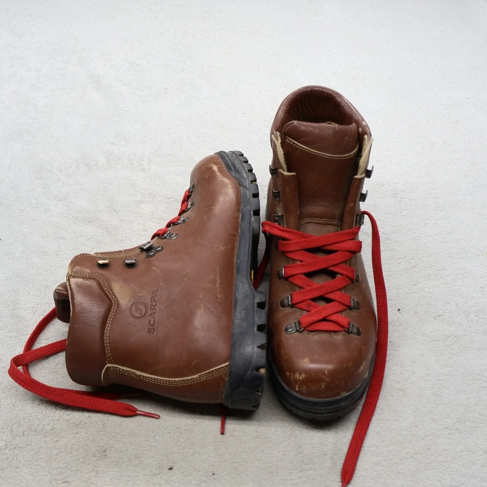 Scarpa Men 8.5 EU41.5 Hiking Boots Brown Leather Mountaineer Trek Italy Rain VTG